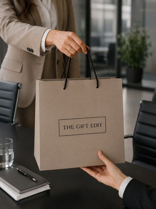 Handing over a corporate gift in the office