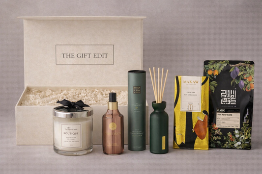 Luxury housewarming gift with coffee, chocolate and premium home fragrances
